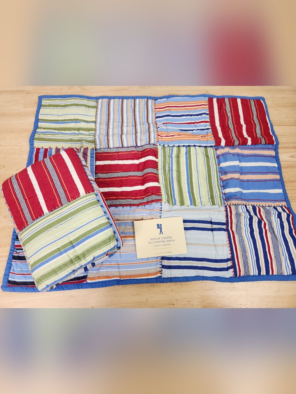 Pottery Barn Kids Quilted Pillow Sham Set of 2 Bright Striped Patchwork NOS
